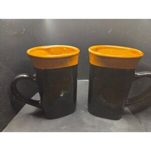 Royal Norfolk Coffee Mugs Set of 2 Brown Orange Square Stoneware Kitchenware